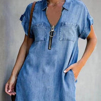 Elvira® | Denim Kleid mit Reißverschluss – Blau