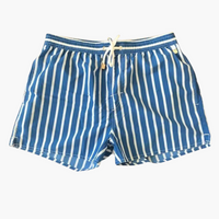 Gestreifte Herren-Badeshorts - mit Tunnelzug und Seitentaschen – Blau