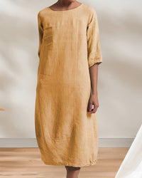 Marbella Dress | Ladies Casual Leinen-Look Einfaches Midikleid – Gelb