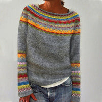 Tanja | Retro-Pullover für die goldene Herbstzeit – Grau / Regenbogen