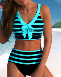 Alina | Gestreifter Bikini mit hoher Taille – Blau
