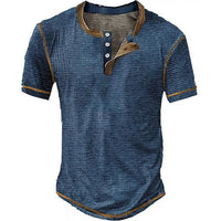 Lässiges Henley Oberteil Im Retro Farbblock Stil für Herren – Marineblau 1