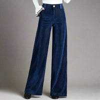 PRISKA - CORDHOSE MIT WEITEM BEIN – Blau