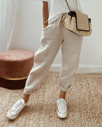 Mialea's Hose mit Kordelzug aus Baumwolle – Beige