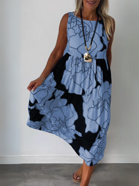 Sena - Sommer Blumenmuster Kleid – Blau
