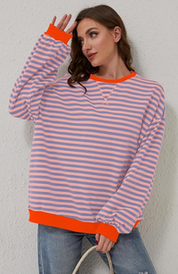 Damen Lässig Rundhals Langarm Shirt Pullover – Rosa