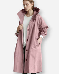 Langer Übergangs-Mantel für Damen mit Kapuze – Rosa