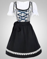 Elisa | Damen Klassisches Blumig Dirndl Midikleid – Schwarz