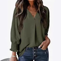 Damen Bluse Kurzarm | V-Ausschnitt Sommer Bluse Elegant & Casual – Dunkelgrün