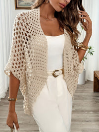 Theresa | Damen Offen Gestrickte Häkel-Strickjacke – Beige