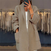 Annika | Damen Komfort Gestrickte Strickjacke – Grau