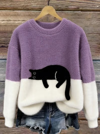 Klaisey™ - Damen-Sweatshirt mit Katzenmotiv – Lila