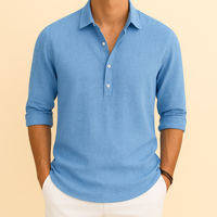 Christopher | Herren Klassisches Langen Ärmeln Henley Poloshirt – Blau