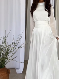Heidi-Mode | Stilvolle Maxi Kleid Mit Schleifenbund – Weiß