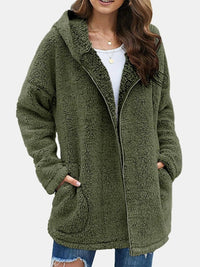 Leyalora | Damen Teddyjacke mit Reißverschluss – Olivegrün – Grün