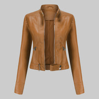 Lara | Damen Casual Gürtel Bikerlederjacke – Braun