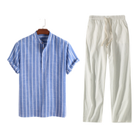 Diederik Zweiteiliges Set mit gestreiftem Stehkragen und Freizeithose – Set - Blau