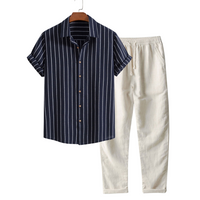 Emmerich-Set mit gestreiftem Kurzarmhemd und Hose mit Kordelzug – Marine