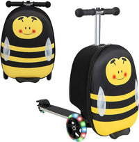 2-in-1 Kinder-Rollerkoffer mit LED-Rädern – Wasserabweisendes Handgepäck für Reise und Spaß, faltbar, für Kinder ab 5 Jahren – Biene