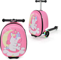2-in-1 Kinder-Rollerkoffer mit LED-Rädern – Wasserabweisendes Handgepäck für Reise und Spaß, faltbar, für Kinder ab 5 Jahren – Einhorn