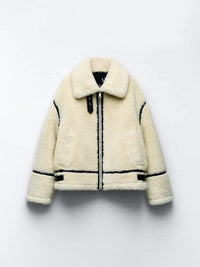 Leyralis | Damen Winterjacke mit Teddyfutter – Beige – Weiß