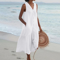 Mary | Damen Luftiges V-Ausschnitt Sommerkleid – Weiß