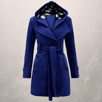 Olidaveia | Warmer und trendiger Wintermantel mit Gürtel und Kapuze aus Baumwolle – Blau