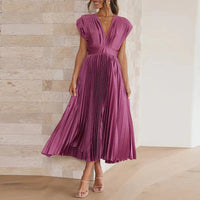 Lore - V-Ausschnitt Plissee Maxikleid – Lila