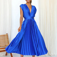 Lore - V-Ausschnitt Plissee Maxikleid – Blau