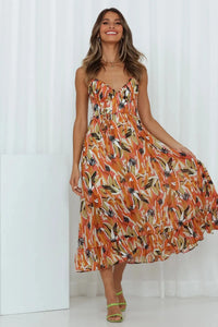 Jenela - Sommerliches rückenfreies Kleid – Orange