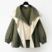 Karin | Damen Zweifarbige Knopfverschluss Kapuzenjacke – Grün