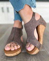 Keilsandaletten für Damen - Trendige Bequeme Sommersandalen mit Korksohle für heiße Tage – Anthrazit