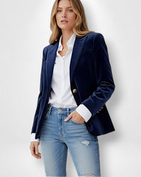 Jackenblazer aus weich schimmerndem Stoff und Ein-Knopf-Verschluss für Damen – Marine