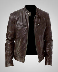 Ralf | Herren Leder-Bikerjacke mit Reissverschluss – Braun