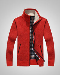Wolfgang | Herren Bequem Fleece Strickjacke – Rot