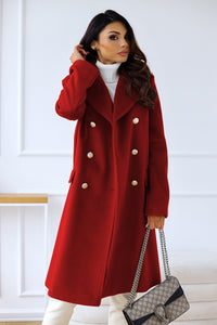 Reielle | Damen Doppelreihiger Wollmantel – Rot
