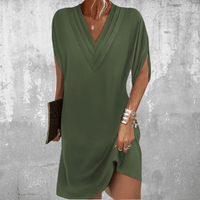 Denise – Elegantes Kleid mit fließender Passform – Khakigrün