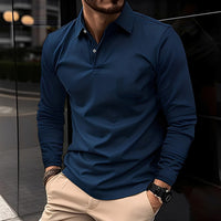 Deacon - Bequemes Langarm-Poloshirt für Herren – Blau
