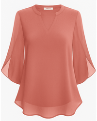 Damen Elegante V-Ausschnitt Bluse | 3/4 Ärmel – Rosa