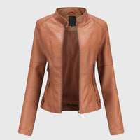 Sophie | Damen Bequem Bikerlederjacke – Braun