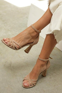 Elviera™ | Rundspitzen-Patchwork-Sandalen mit schlankem Absatz – Braun