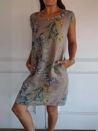 Sammy - Rundhalsausschnitt Bedrucktes Kleid – Braun