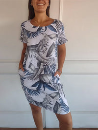 Sammy - Rundhalsausschnitt Bedrucktes Kleid – Weiß