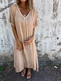 Damen Lässig Kurze Ärmel Ibiza Kleid | Midi – Apricot