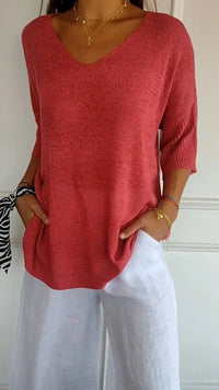 Urina - Soft-Touch-Top mit V-Ausschnitt – Rot