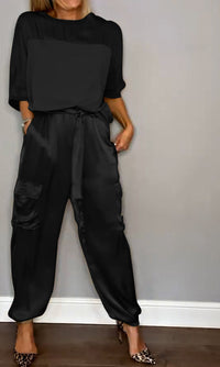 Tara - Modisches Satin-Outfit-Set – Schwarz