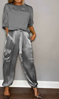 Tara - Modisches Satin-Outfit-Set – Grau