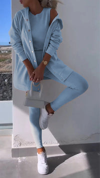 Elise - Elegantes Kapuzenweste Sweatshirt-Set – Blau
