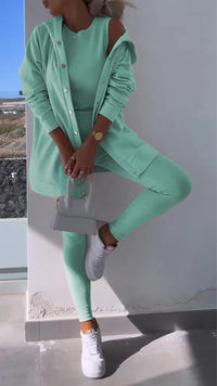 Elise - Elegantes Kapuzenweste Sweatshirt-Set – Cyan