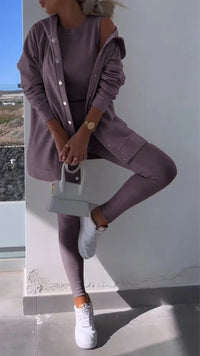 Elise - Elegantes Kapuzenweste Sweatshirt-Set – Grau Lila